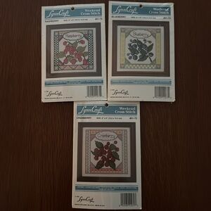 3 Berry LynnCraft Weekend Cross Stitch Kits NEW Cranberry Blueberry Raspberry